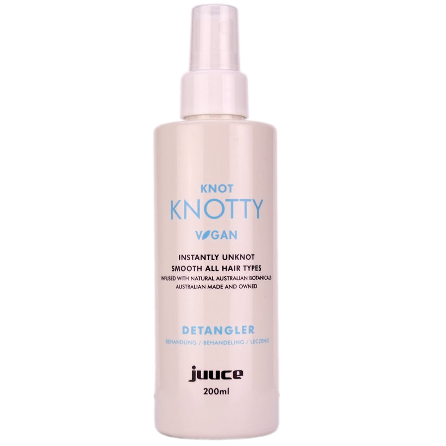 Juuce Knot Knotty Detangler Spray 200ml instantly detangles knots by smoothing the hairs cuticle surface to improve condition and shine and reduce static flyaway