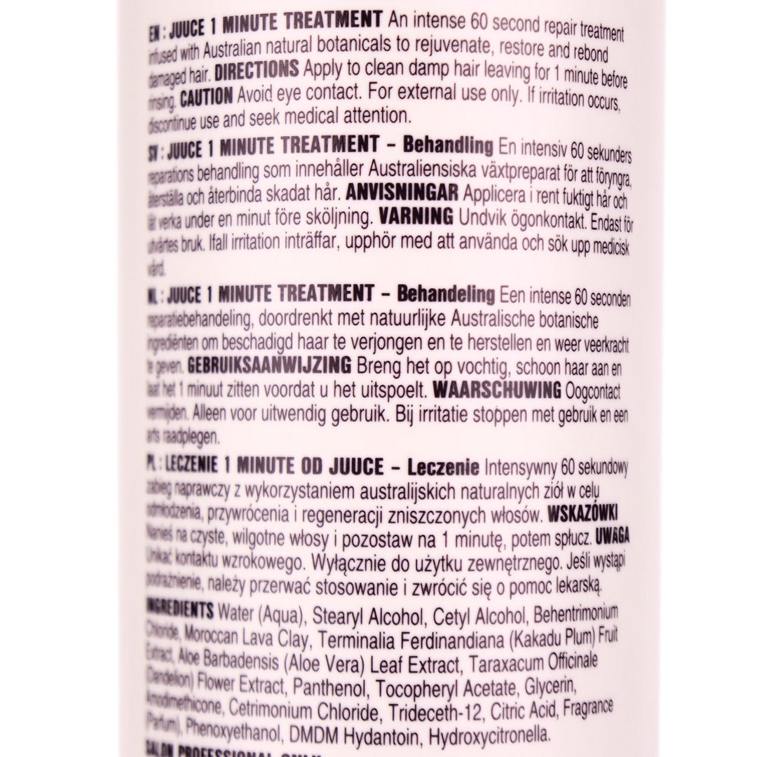 Juuce 1 Minute Treatment 1 Litre is an intense 60 second repair treatment to restore, rebond and rejuvenate damaged hair.