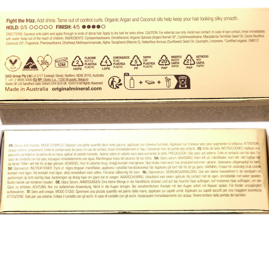 O&M Frizzy Logic Shine Serum is a signature oil blend, including cold-pressed Certified Organic Argan Oil and Macadamia Nut Oil, calms and smoothes the hair.