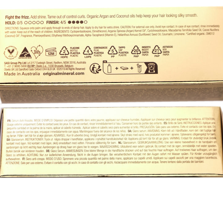 O&M Frizzy Logic Shine Serum is a signature oil blend, including cold-pressed Certified Organic Argan Oil and Macadamia Nut Oil, calms and smoothes the hair.