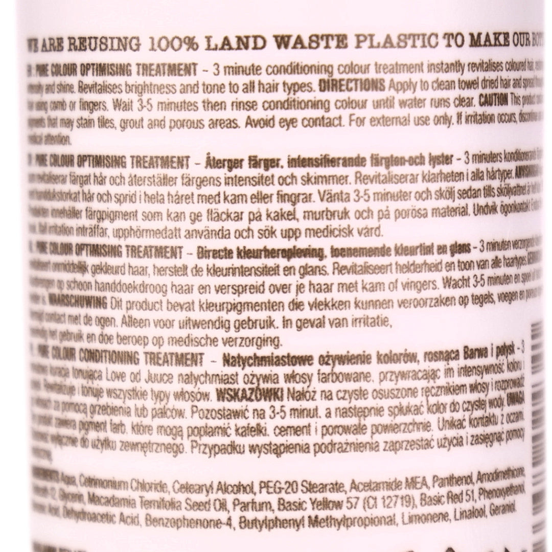 Pure Copper Colour Optimising Treatment provides Instant hair colour and is a nourishing treatment adds copper tones to hair. Enhances existing copper tones or reduces cool tones.