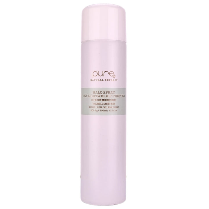 Pure Halo Spray is a dry lightweight, non-greasy texture spray perfect for styling hair that delivers texture, definition and movement.