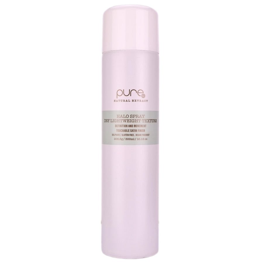 Pure Halo Spray is a dry lightweight, non-greasy texture spray perfect for styling hair that delivers texture, definition and movement.