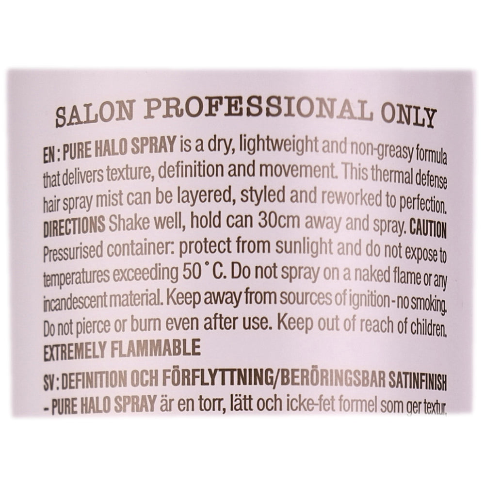 Pure Halo Spray is a dry lightweight, non-greasy texture spray perfect for styling hair that delivers texture, definition and movement.