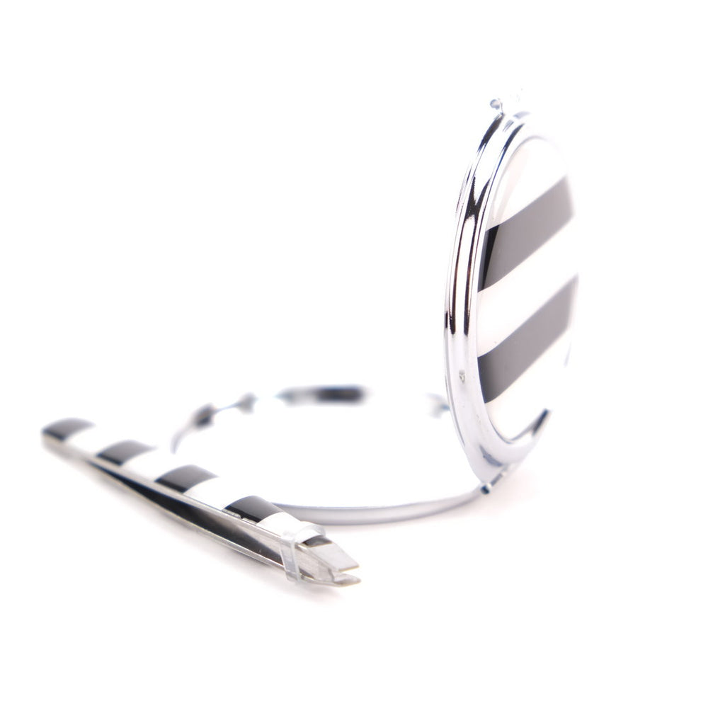 Wicked Sista Black& White Stripe Mirror & Tweezer Set