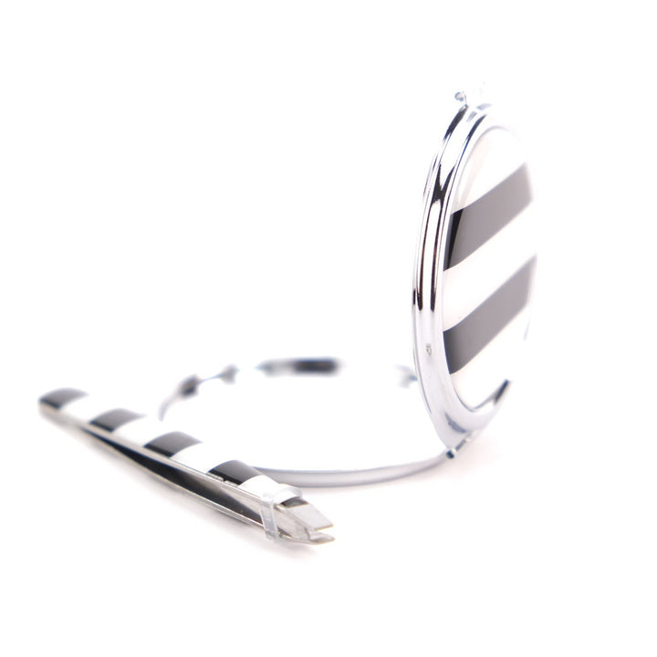Wicked Sista Black& White Stripe Mirror & Tweezer Set