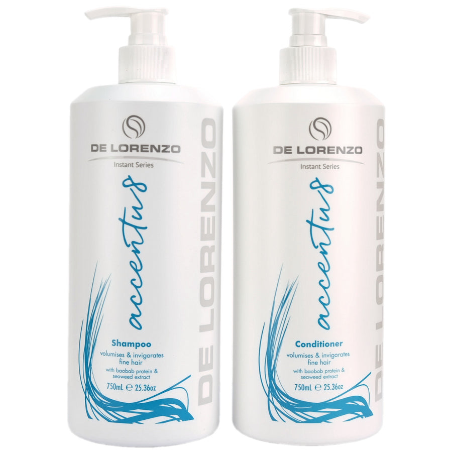 Limited edition De Lorenzo Accentu8 Shampoo and Condtioner 750ml Duo volumises and invigorates fine hair