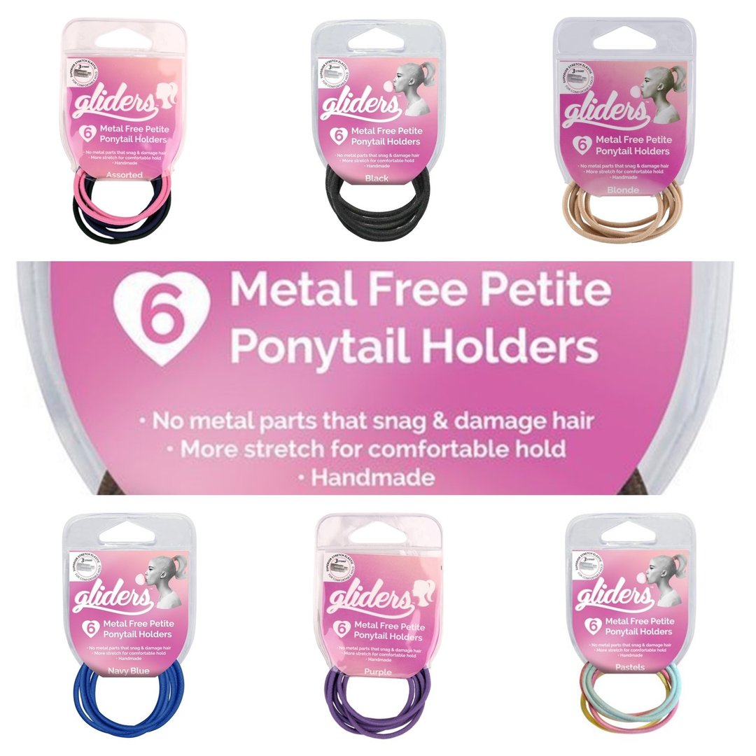 Gliders Premium Metal Free Petite Ponytail Holders x 6pc The Hair Hub