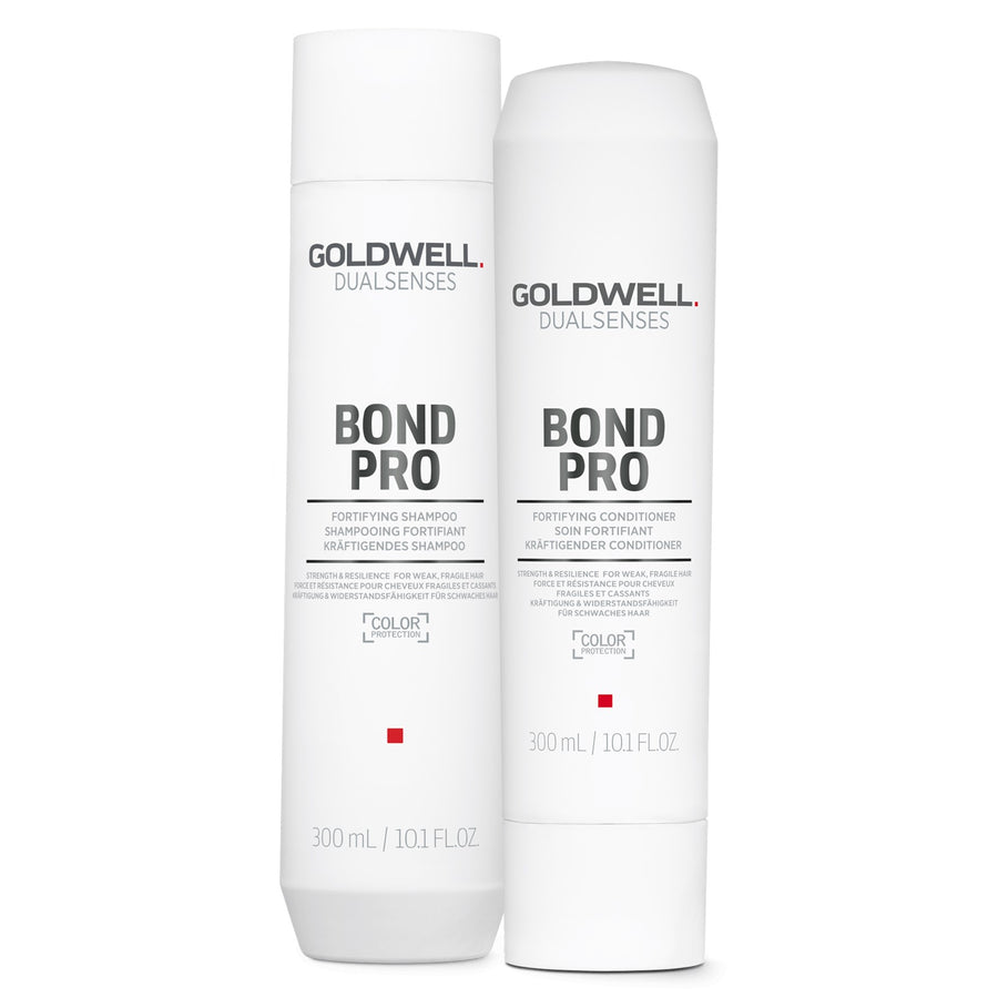 Goldwell Bond Pro Fortifying Shampoo and Conditioner helps strengthen and provide resilience when your hair is feeling weak, damaged and fragile, with Fade Stop Colour Protection.