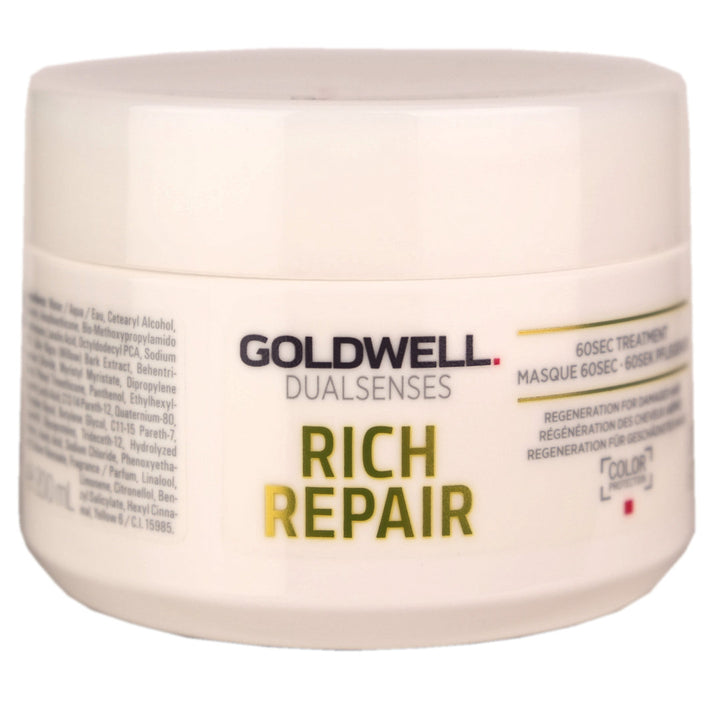 Goldwell Dualsenses Rich 60 Second Repair Treatment regenerates severely damage dry hair, leaving hair with a healthy natural hair feeling.