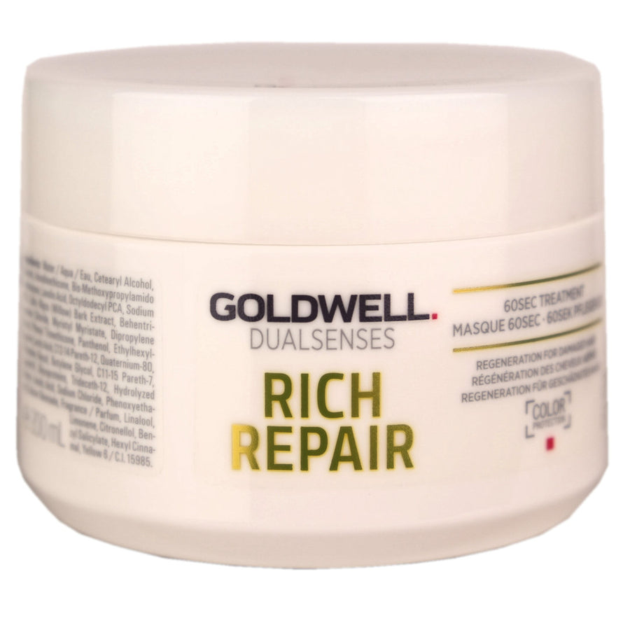 Goldwell Dualsenses Rich 60 Second Repair Treatment regenerates severely damage dry hair, leaving hair with a healthy natural hair feeling.