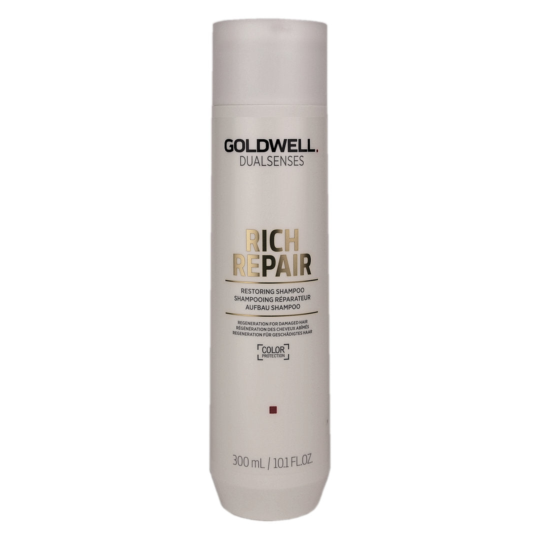 Goldwell Rich Repair Shampoo restores dry to damaged hair, leaving hair feeling natural, soft and shiny.