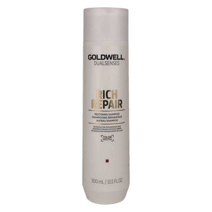 Goldwell Rich Repair Shampoo restores dry to damaged hair, leaving hair feeling natural, soft and shiny.
