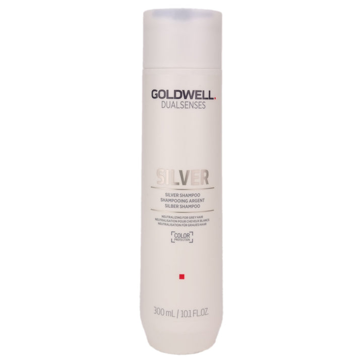 Goldwell Dualsenses Silver Shampoo for unwanted yellow tones in grey and cool blonde hair.
