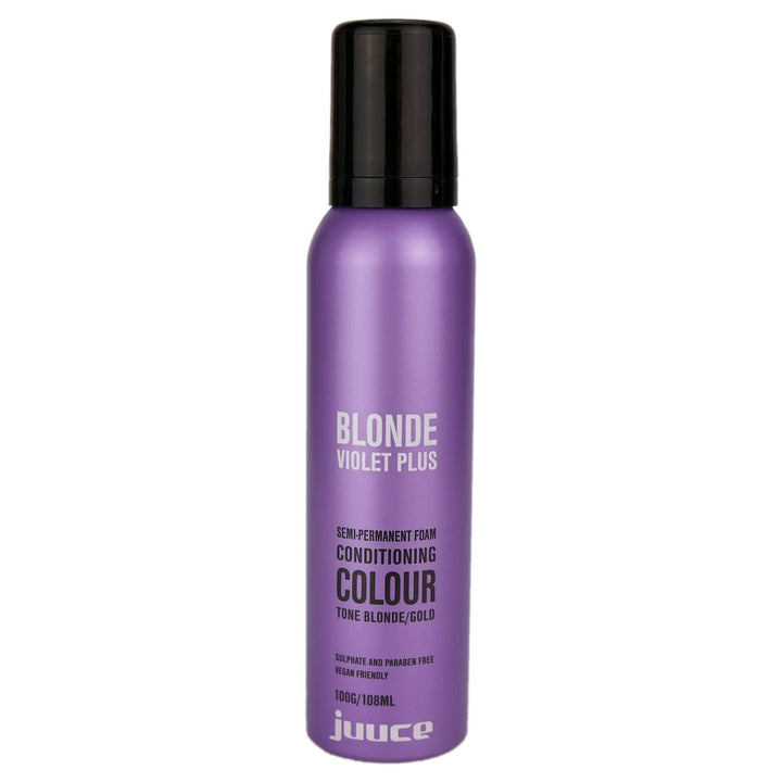 Juuce Blonde Violet Plus is an extra violet Blonde Toner that delivers temporary violet pigments to blonde hair to remove unwanted gold and yellow tones.