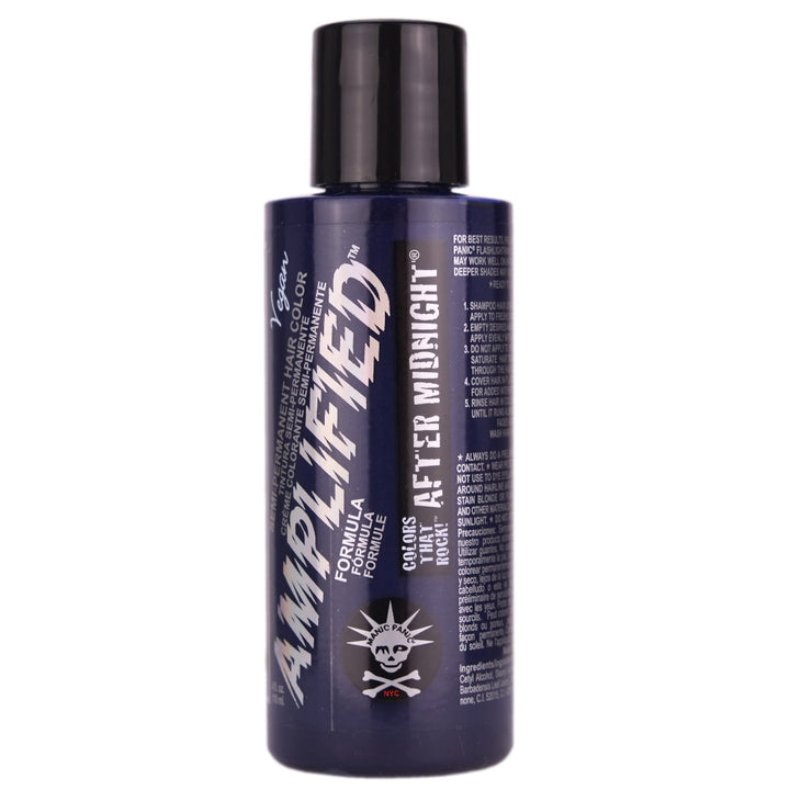 Manic Panic After Midnight Amplified Semi-Permanent Hair Colour is the deepest, darkest blue hair dye with green undertones.