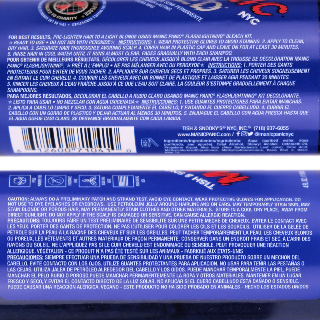 Manic Panic Blue Moon Amplified Semi-Permanent Hair Colour Dye instructions