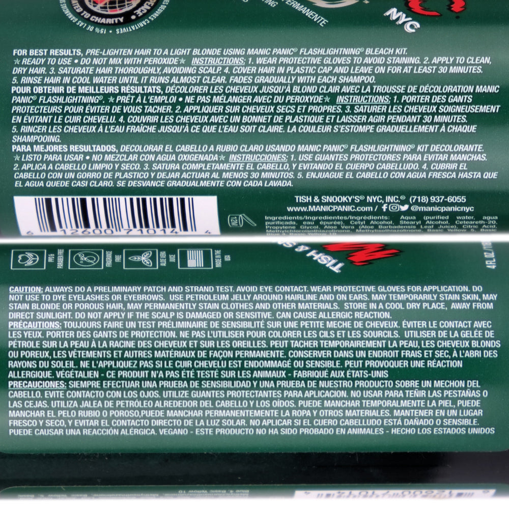 Manic Panic Green Envy Amplified Semi-Permanent Hair Colour Dye Instructions