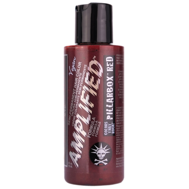 Manic Panic Pillarbox Red Amplified Semi-Permanent Hair Colour is the signature true red hair dye. This “fire engine red” looks great on everyone and can leave brilliant red tones on virgin, unbleached hair! For best results, we recommend lightening hair to a light level 8 blonde before use.