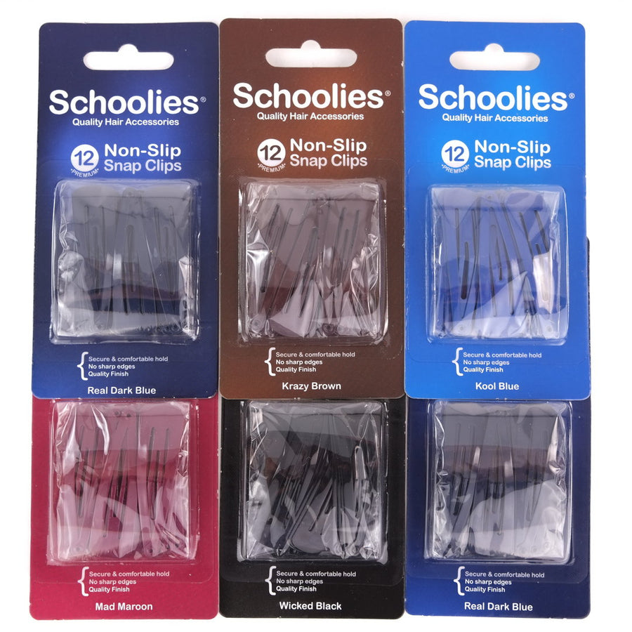 Schoolies Non-Slip Snap Clips 12pc Various Colours