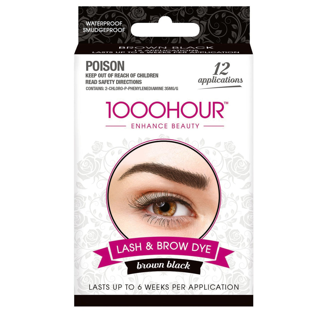 1000 Hour Eyelash and Brow Dye Kit Brown Black has 3 easy steps to beautiful lashes and brows.