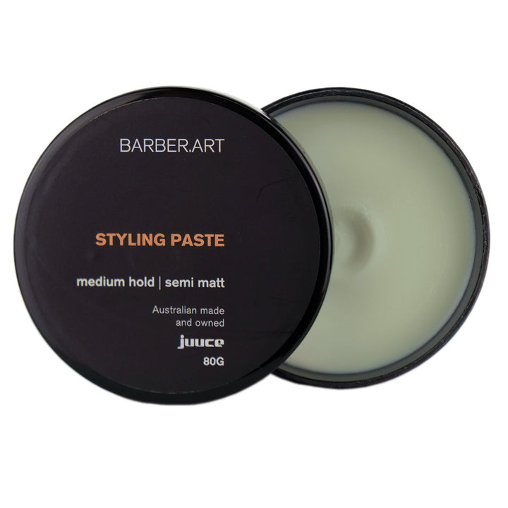 Barber Art Styling Paste creates texture and provides medium hold and versatile control for all hair types. The semi-matt finish gives your style a natural look that lasts all day.