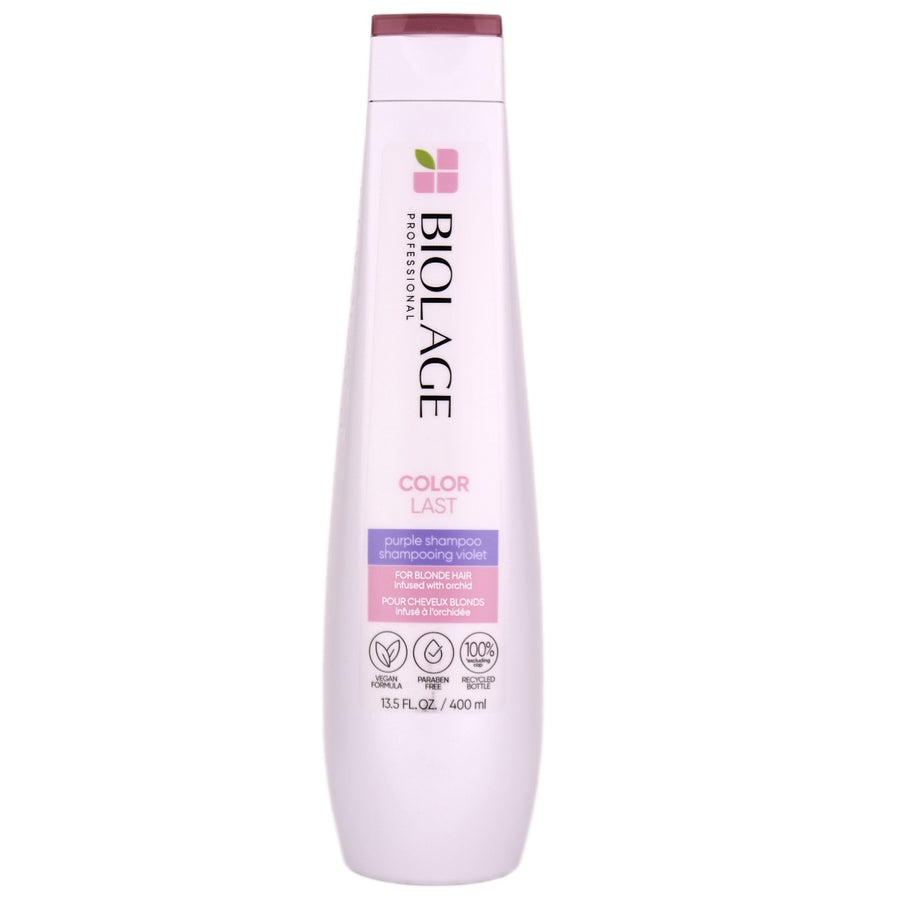 Biolage Color Last Purple Shampoo is infused with violet pigments to enhance your colours dimension by neutralizing warm and brassy tones and add shine.
