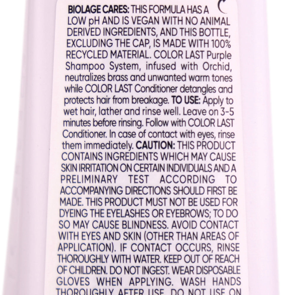 Biolage Color Last Purple Shampoo is infused with violet pigments to enhance your colours dimension by neutralizing warm and brassy tones and add shine.