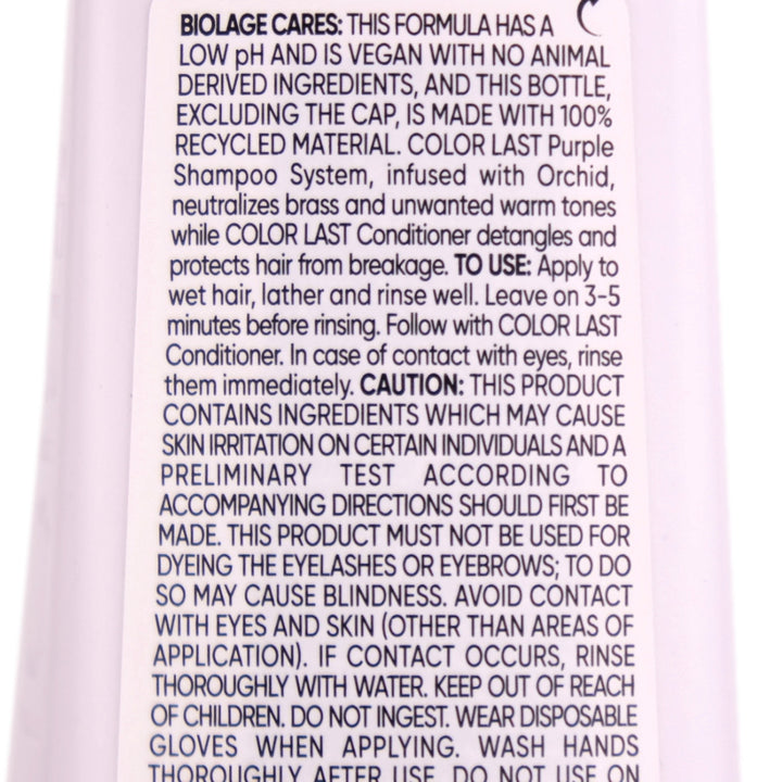Biolage Color Last Purple Shampoo is infused with violet pigments to enhance your colours dimension by neutralizing warm and brassy tones and add shine.