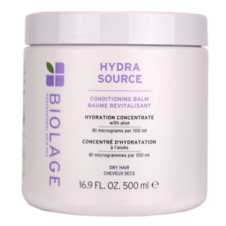 Biolage Hydra Source Conditioning Balm 500ml is infused with aloe vera, delivering lightweight and touchable hydration, without weighing the hair down.