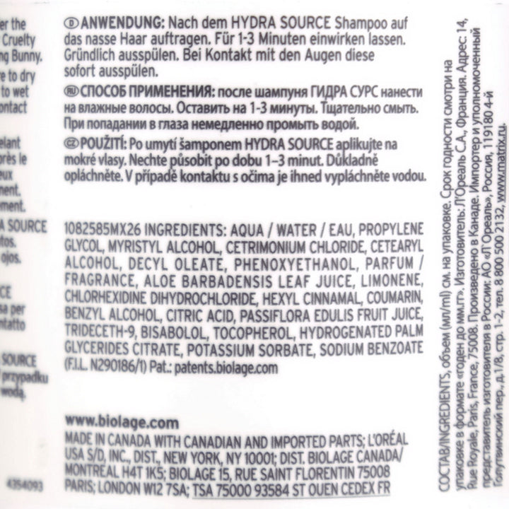 Biolage Hydra Source Conditioning Balm 500ml is infused with aloe vera, delivering lightweight and touchable hydration, without weighing the hair down.
