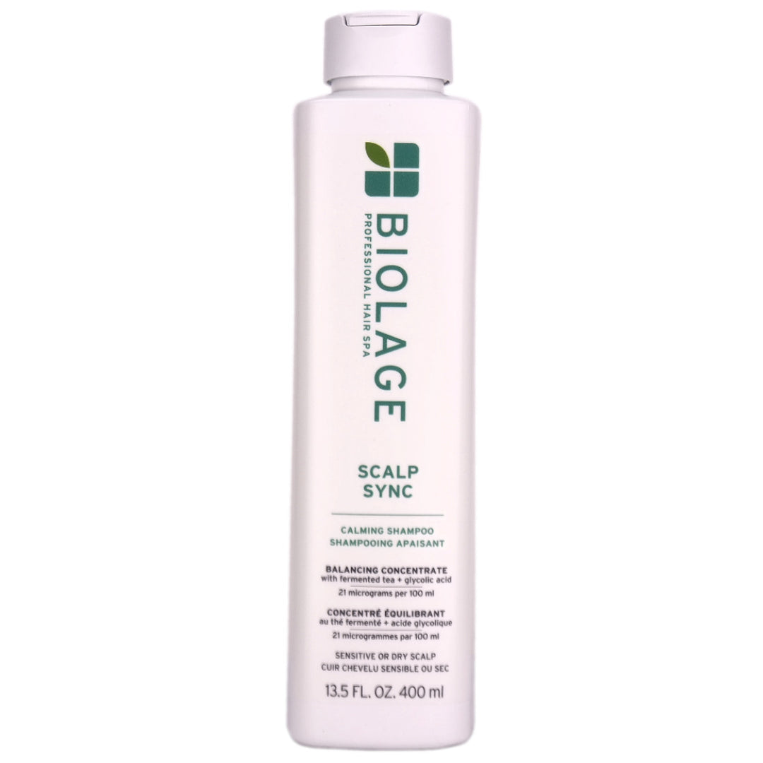 Biolage Scalp Sync Calming Shampoo balances the scalp by gently cleansing whilst calming with a hydrate feel.