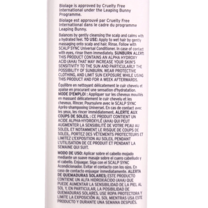Biolage Scalp Sync Calming Shampoo balances the scalp by gently cleansing whilst calming with a hydrate feel.