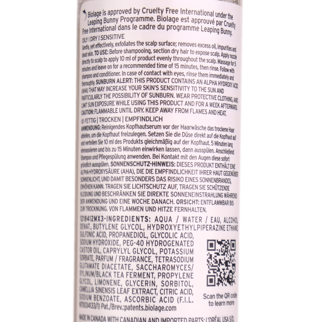 Biolage Scalp Sync Purifying Concentrate gently exfoliates, removes impurities and balances the scalp.