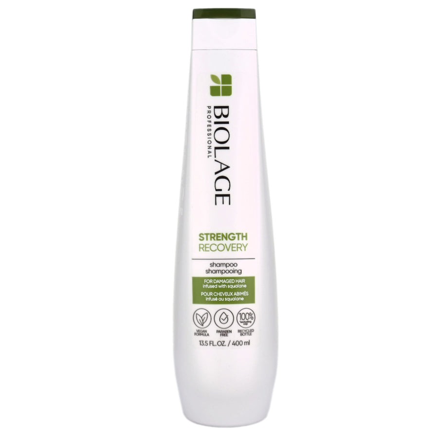 Biolage Strength Recovery Shampoo gently cleanses, detangles and leaves hair stronger after one use. Suitable for damaged hair.