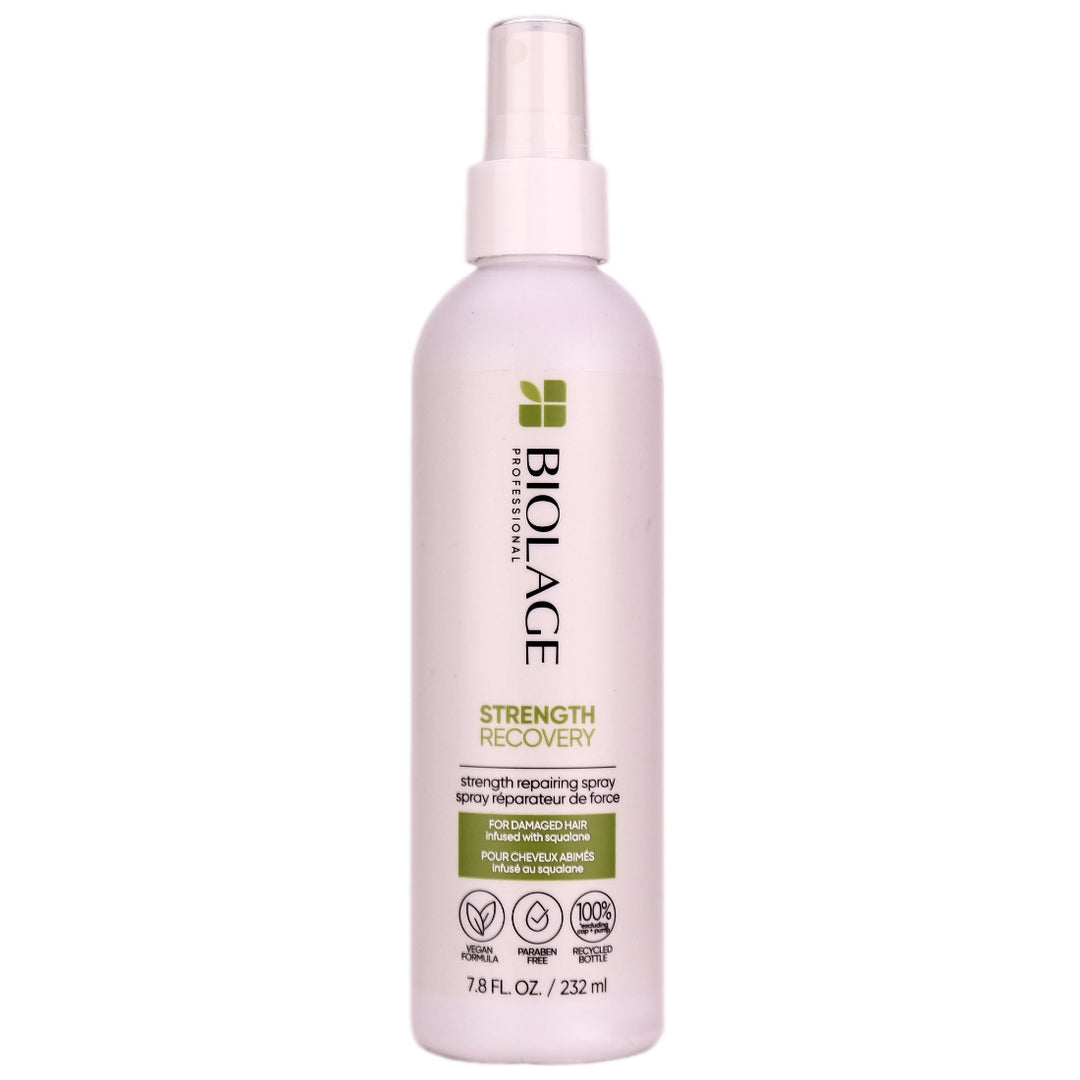 Biolage Strength Recovery Repairing Spray strengthens damaged hair, protects against heat and breakage. Experience stronger, smoother, softer hair with reduced split ends.