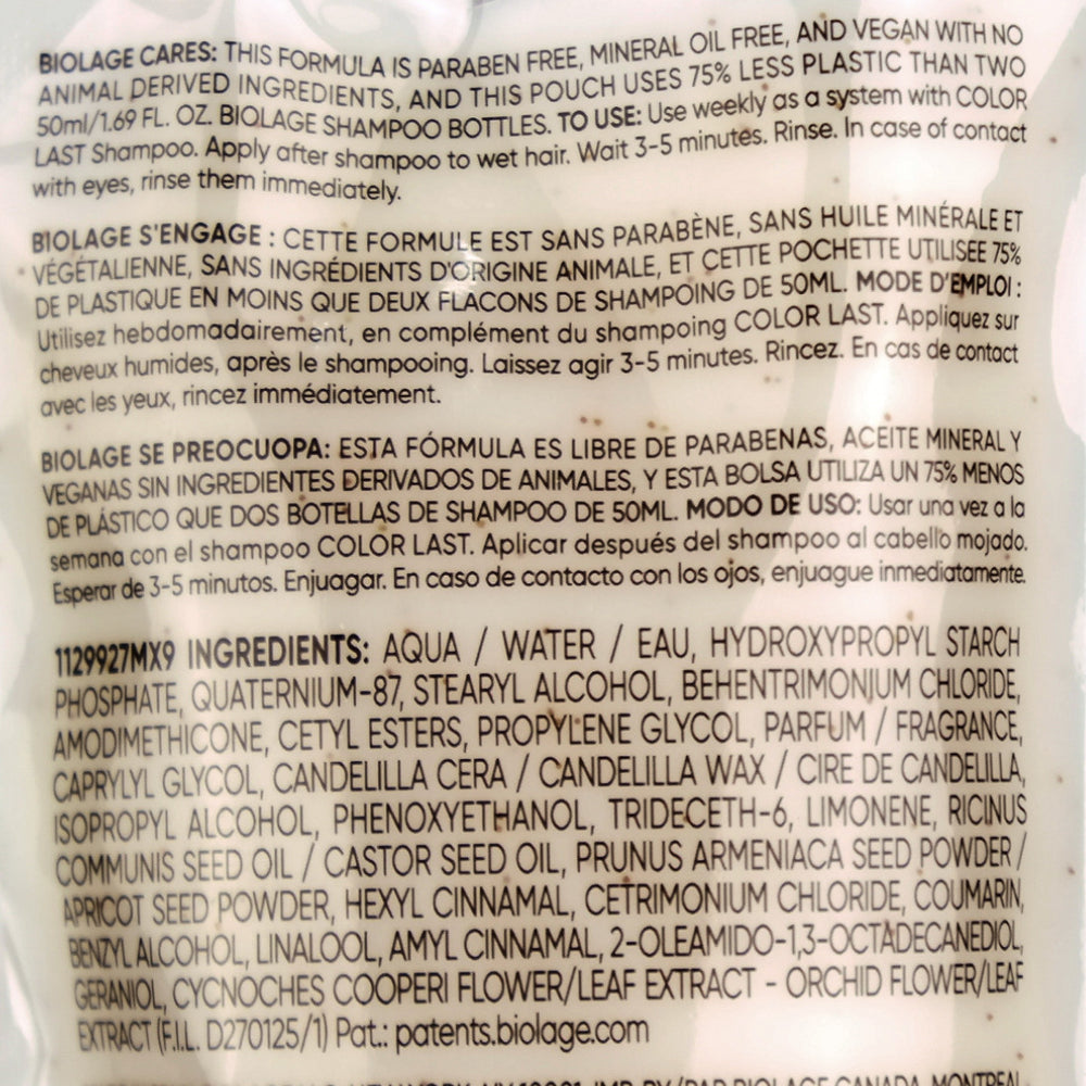 Biolage ColorLast Deep Treatment Pack prevents damaged, tangled ends and dull hair while protecting your coloured hair.