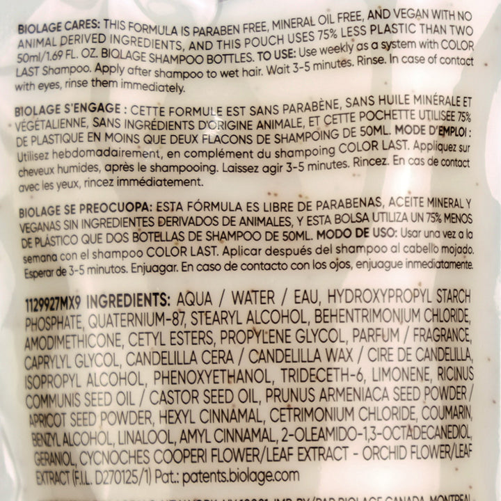 Biolage ColorLast Deep Treatment Pack prevents damaged, tangled ends and dull hair while protecting your coloured hair.