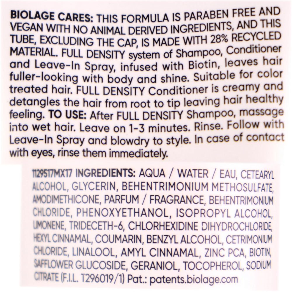 Biolage Full Density Conditioner is creamy and detangles the hair from root to tips leaving hair healthy and fuller. Perfect conditioner for fine hair.