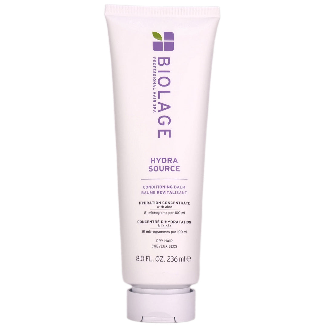 Biolage Hydra Source Conditioning Balm is infused with aloe vera, delivering lightweight and touchable hydration, without weighing the hair down.