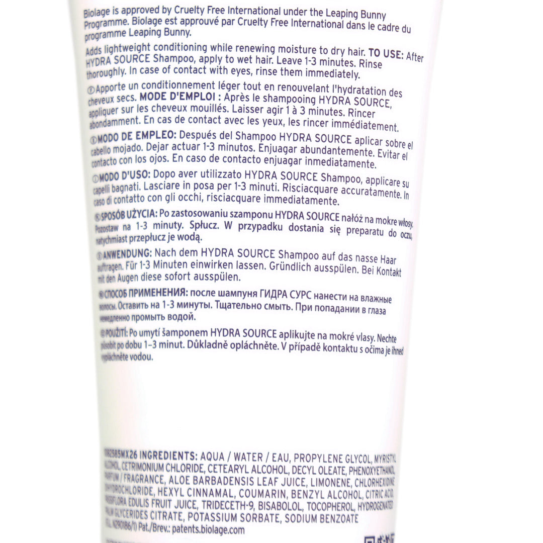 Biolage Hydra Source Conditioning Balm is infused with aloe vera, delivering lightweight and touchable hydration, without weighing the hair down.