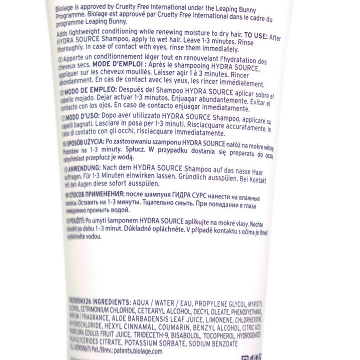 Biolage Hydra Source Conditioning Balm is infused with aloe vera, delivering lightweight and touchable hydration, without weighing the hair down.