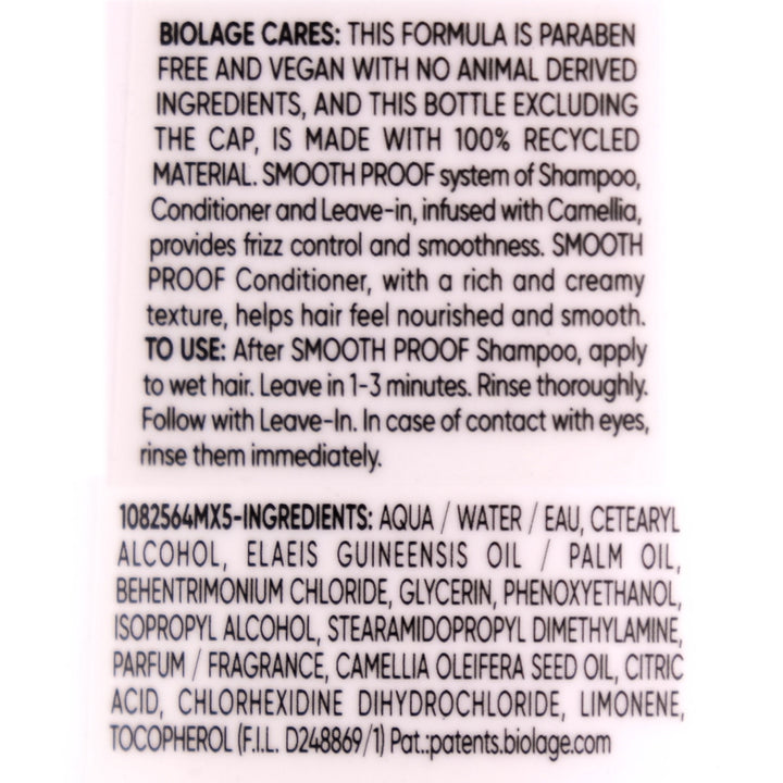 Biolage Smooth Proof Conditioner detangles and de-frizzes, defends against humidity to keep hair manageably smooth.