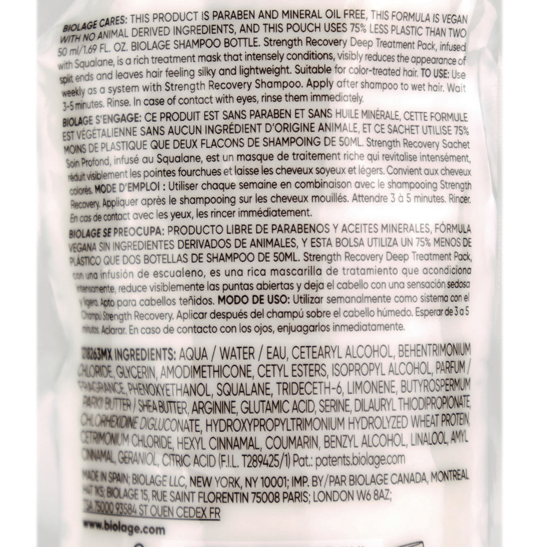 Biolage Strength Recovery Deep Treatment 100ml is a rinse-off hair mask for damaged hair that needs extra moisture, nourishment, and repair.