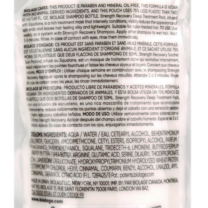 Biolage Strength Recovery Deep Treatment 100ml is a rinse-off hair mask for damaged hair that needs extra moisture, nourishment, and repair.