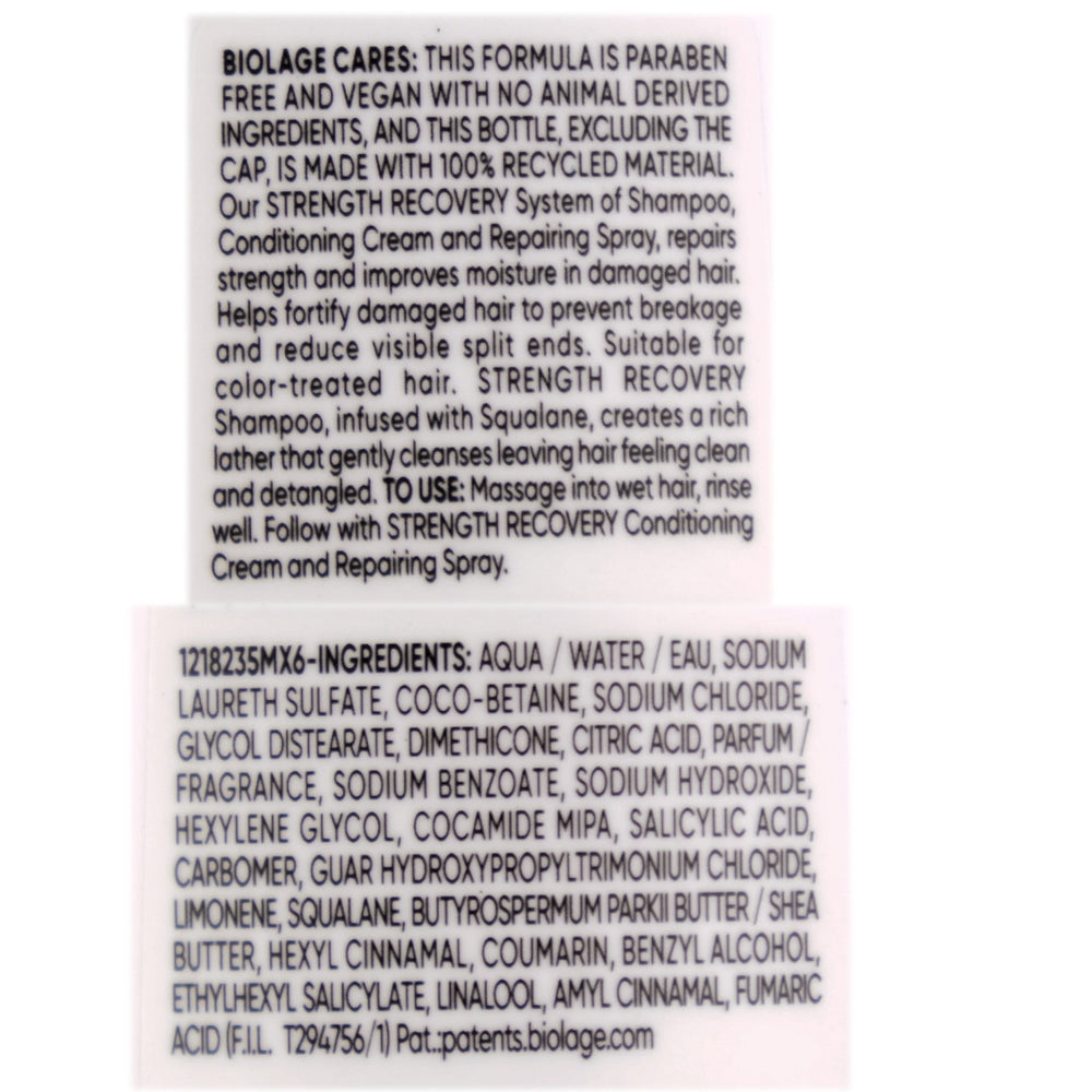 Biolage Strength Recovery Shampoo gently cleanses, detangles and leaves hair stronger after one use. Suitable for damaged hair.