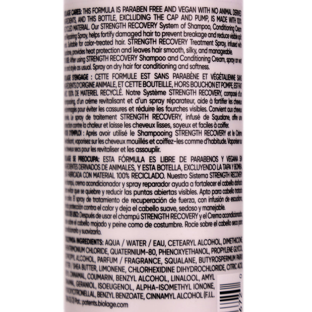 Biolage Strength Recovery Repairing Spray strengthens damaged hair, protects against heat and breakage. Experience stronger, smoother, softer hair with reduced split ends.