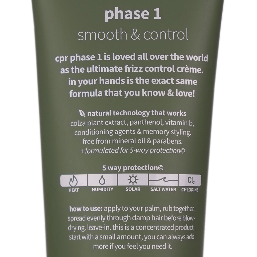 CPR Phase 1 Smoothing Cream is a softening, conditioning styling aid that protects the hair from heat, humidity, static and moisture loss.