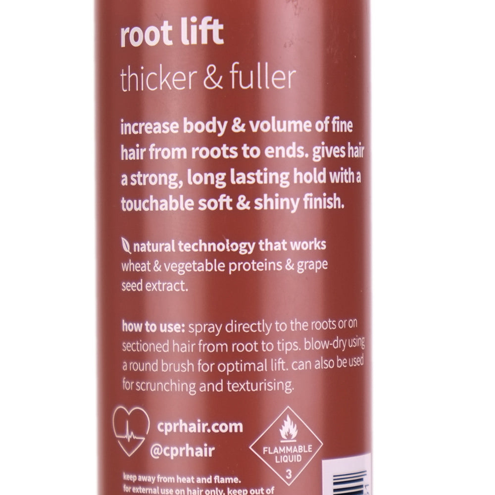 CPR Root Lift Spray helps Increase body and volume, for fine hair and gives hair a beautiful shine with a strong, long lasting hold, and a touchable soft finish.