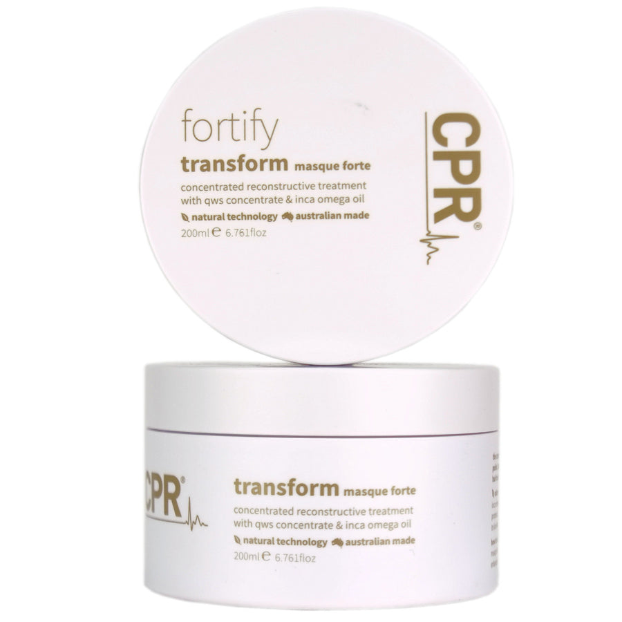 CPR Fortify Transform Masque Forte in a 200ml tub helps to transform, rebuild, revitalize and repair extremely damaged hair, that is at it's breaking point.
